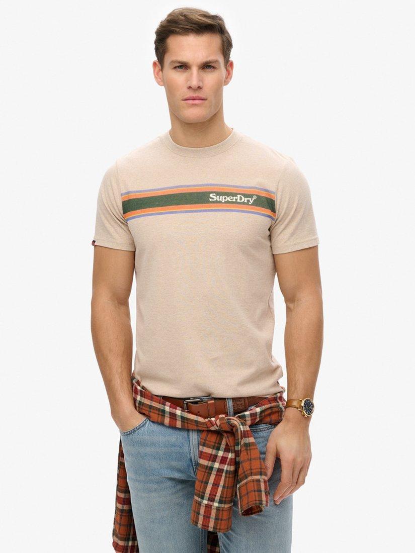 Product image 1 of 5, which shows Superdry Cotton Regular Fit Short Sleeve Logo T-Shirt, Lavin Beige Marl, S