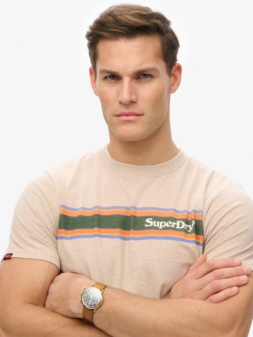 Product image 4 of 5, which shows Superdry Cotton Regular Fit Short Sleeve Logo T-Shirt, Lavin Beige Marl, S