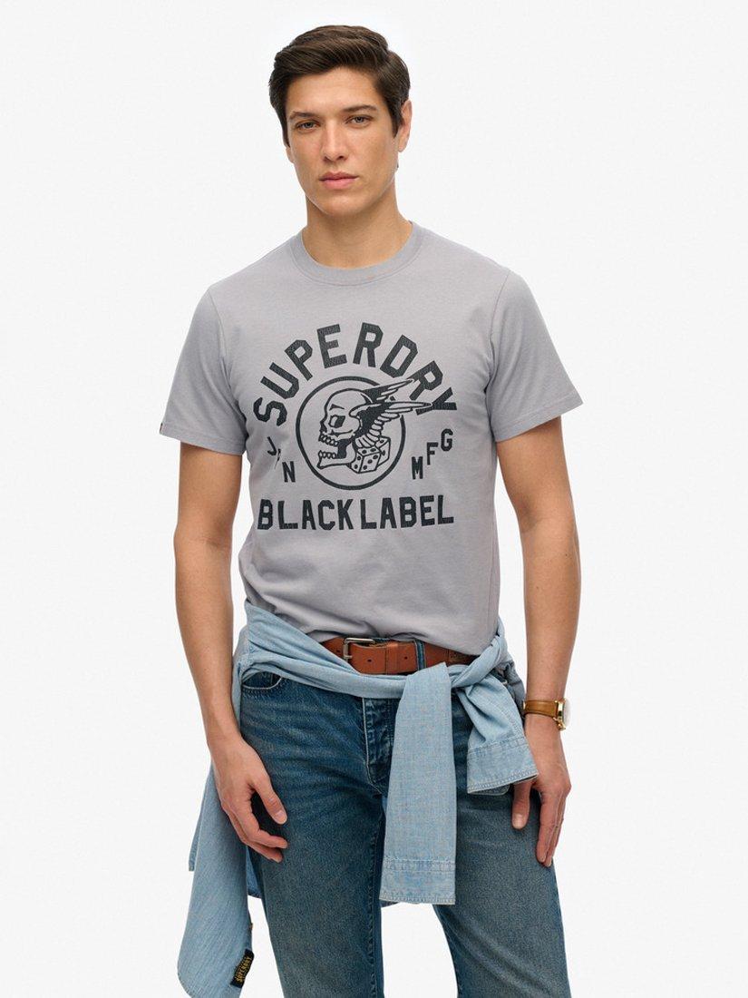 Product image 1 of 4, which shows Superdry Cotton Regular Fit Black Label T-Shirt, Charcoal, S