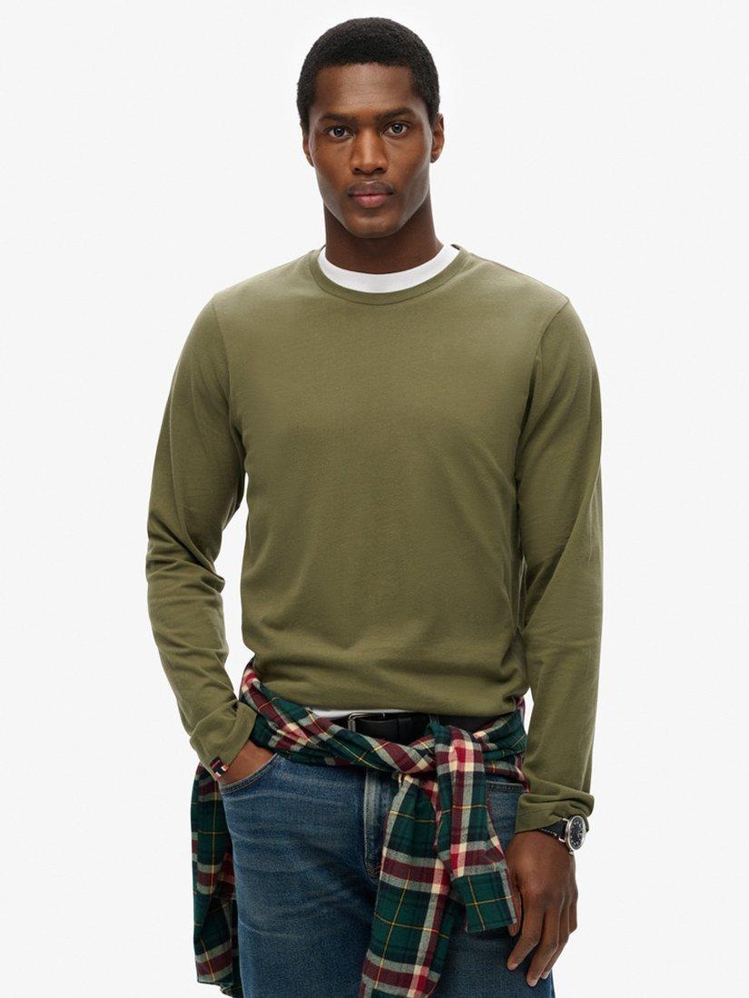 Superdry Cotton Regular Fit Long Sleeve Classic Essential T-Shirt, Beetle Green