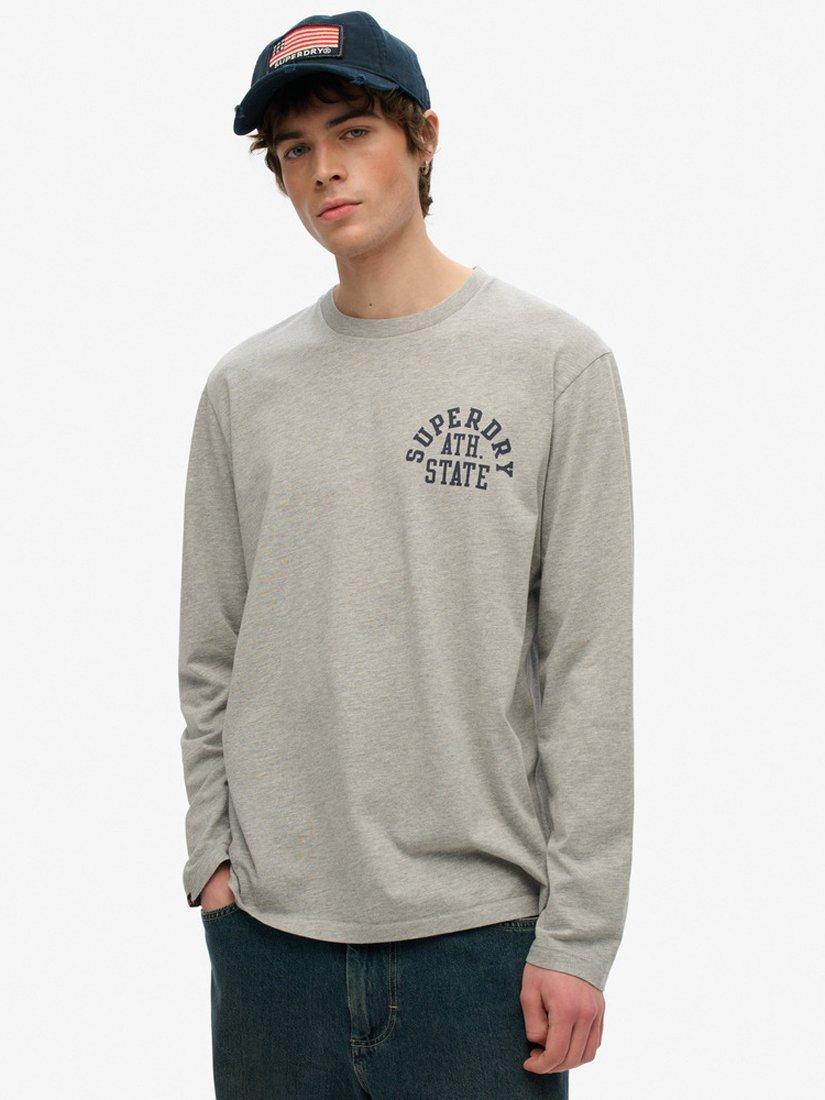 Superdry Athletic Essentials Cotton Blend Regular Fit Long Sleeve T-Shirt, Nautical Navy, Grey Marl