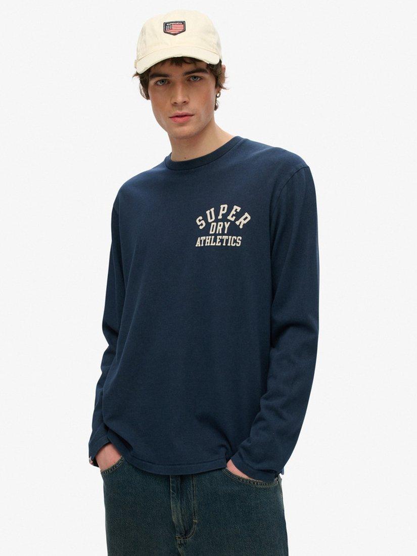 Superdry Athletic Essentials Cotton Blend Regular Fit Long Sleeve T-Shirt, Nautical Navy, Nautical Navy