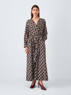 John Lewis Cotton Check Wrap Maxi Dress, Brown, Brown