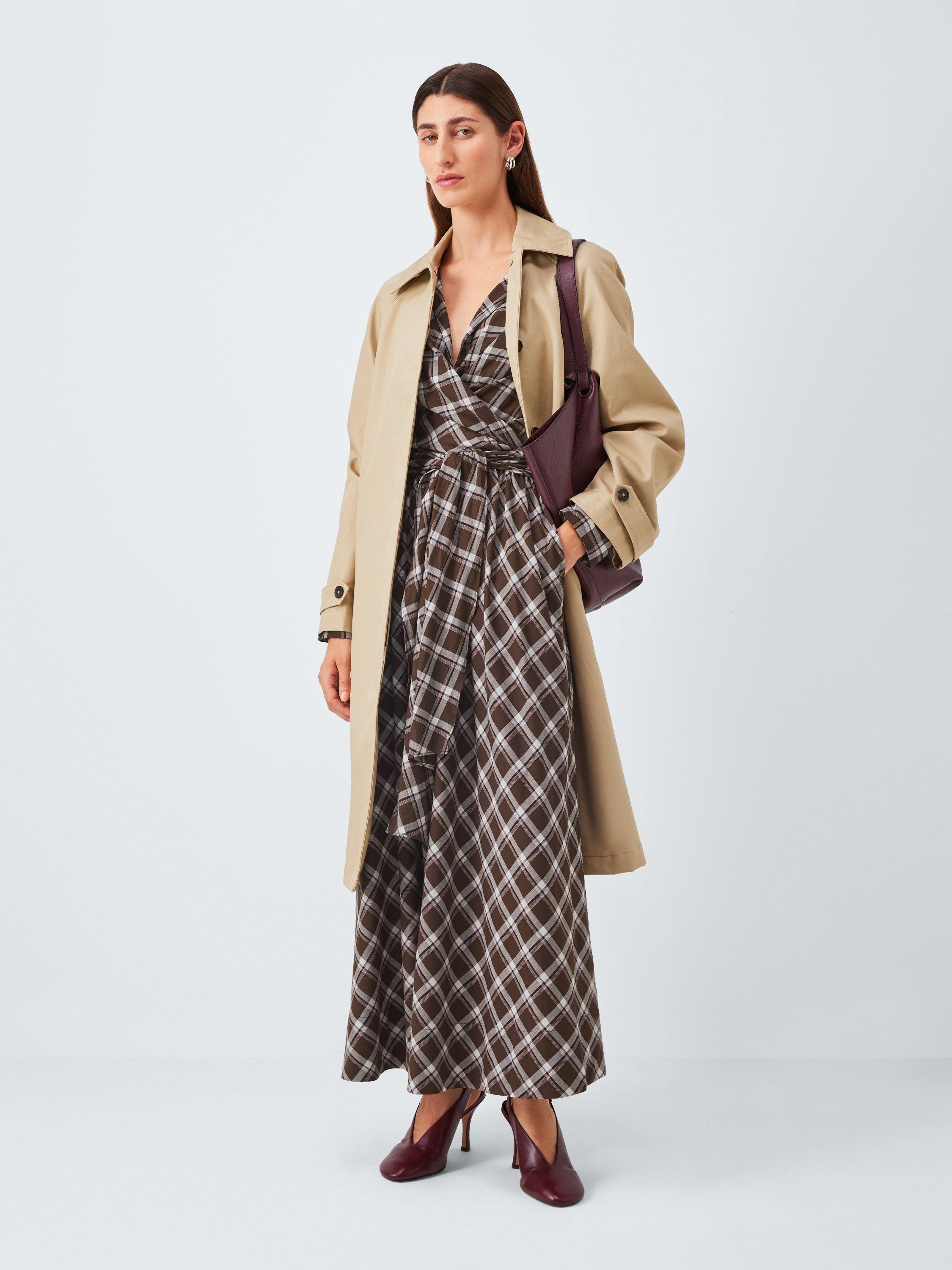 Product image 3 of 7, which shows John Lewis Cotton Check Wrap Maxi Dress, Brown, 8
