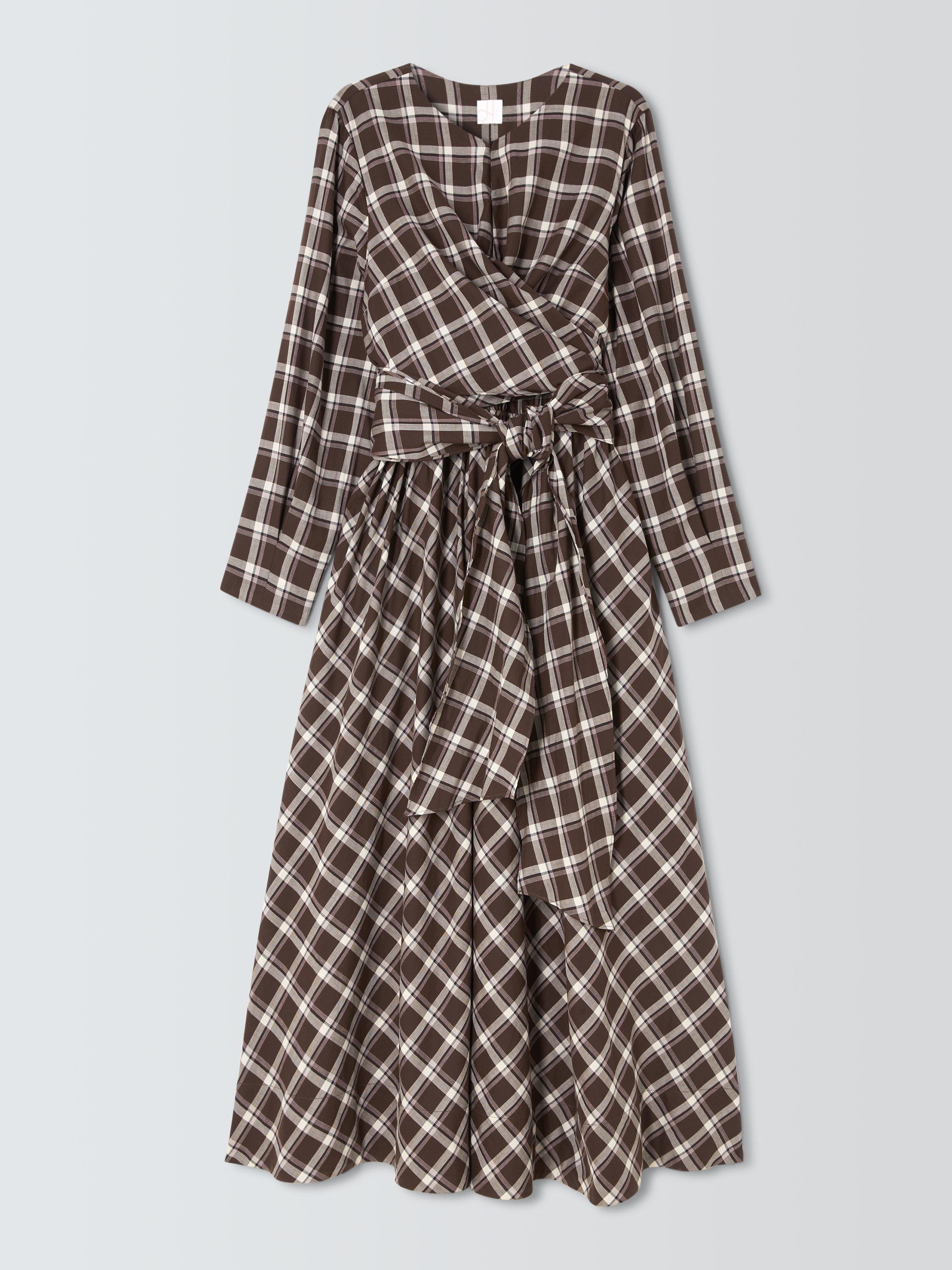 Product image 4 of 7, which shows John Lewis Cotton Check Wrap Maxi Dress, Brown, 8