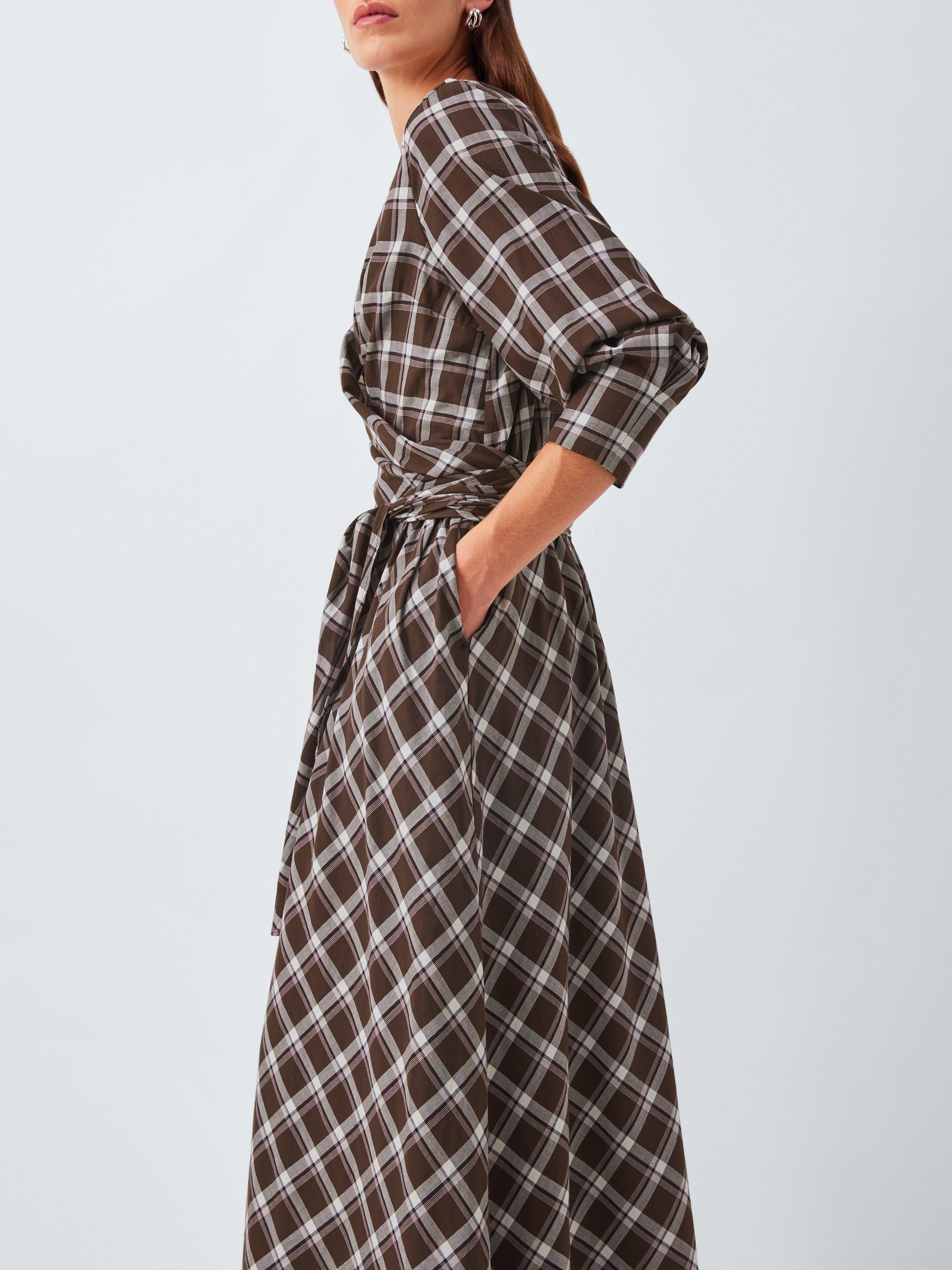 Product image 6 of 7, which shows John Lewis Cotton Check Wrap Maxi Dress, Brown, 8