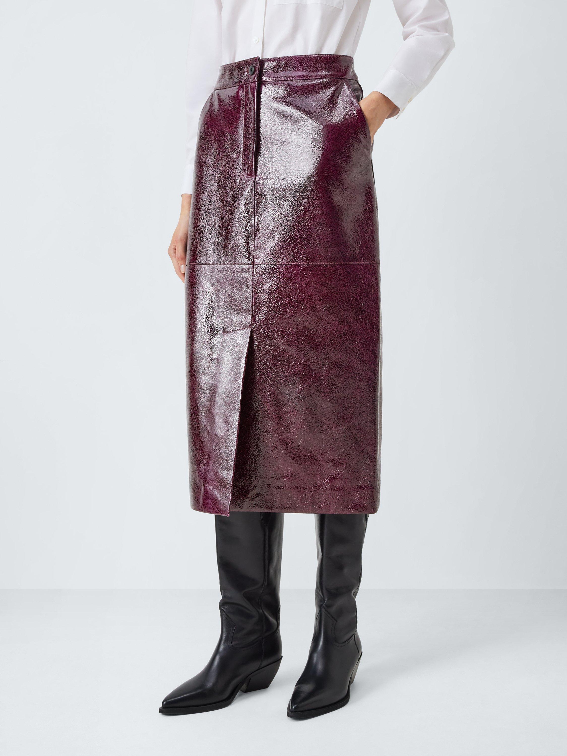 Product image 1 of 6, which shows John Lewis Leather Midi Pencil Skirt, Fig, 8