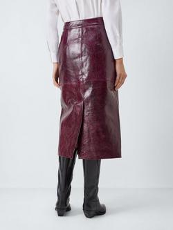John Lewis Leather Midi Pencil Skirt, Fig - view 2, Fig
