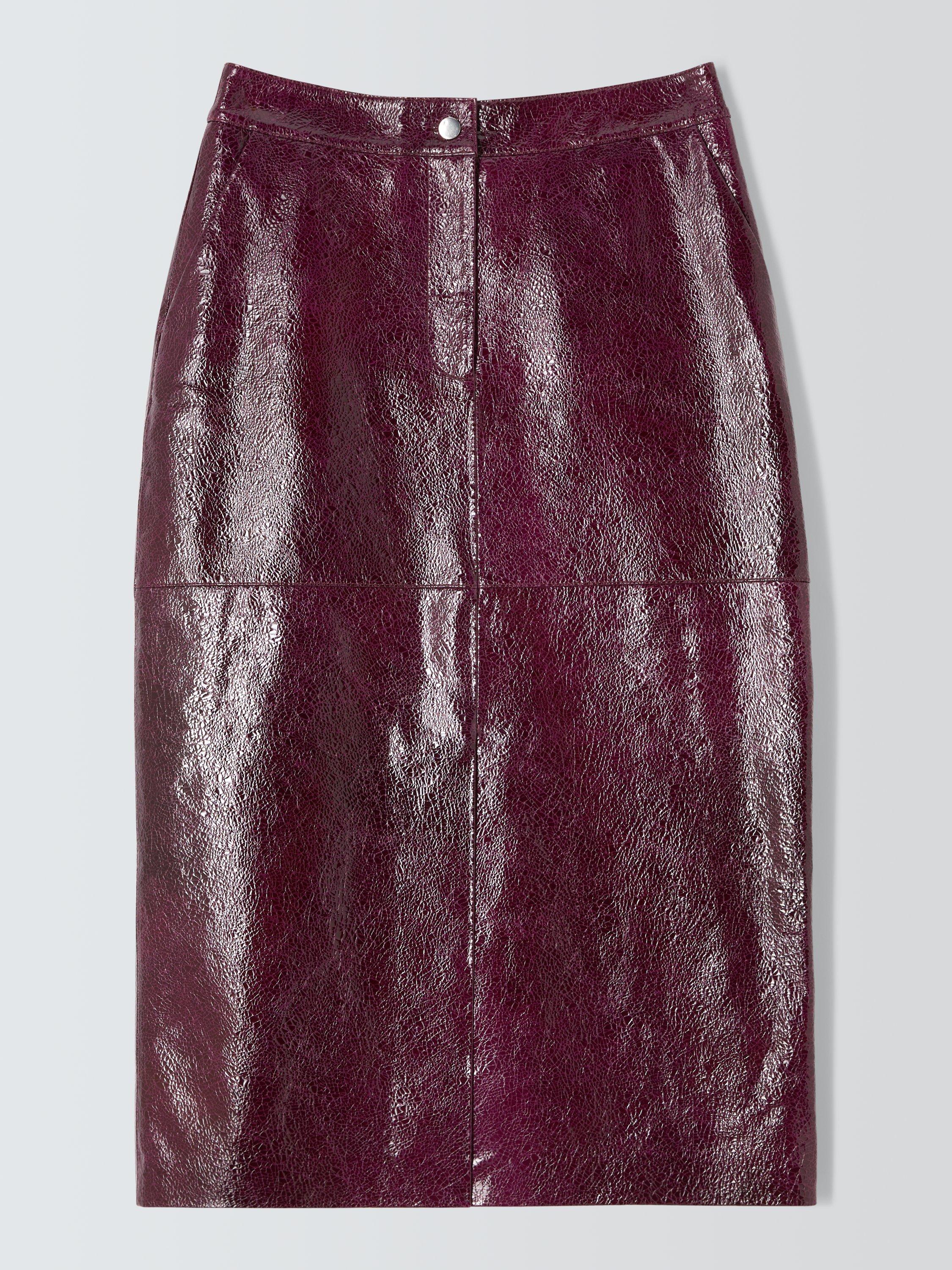 Product image 4 of 6, which shows John Lewis Leather Midi Pencil Skirt, Fig, 8