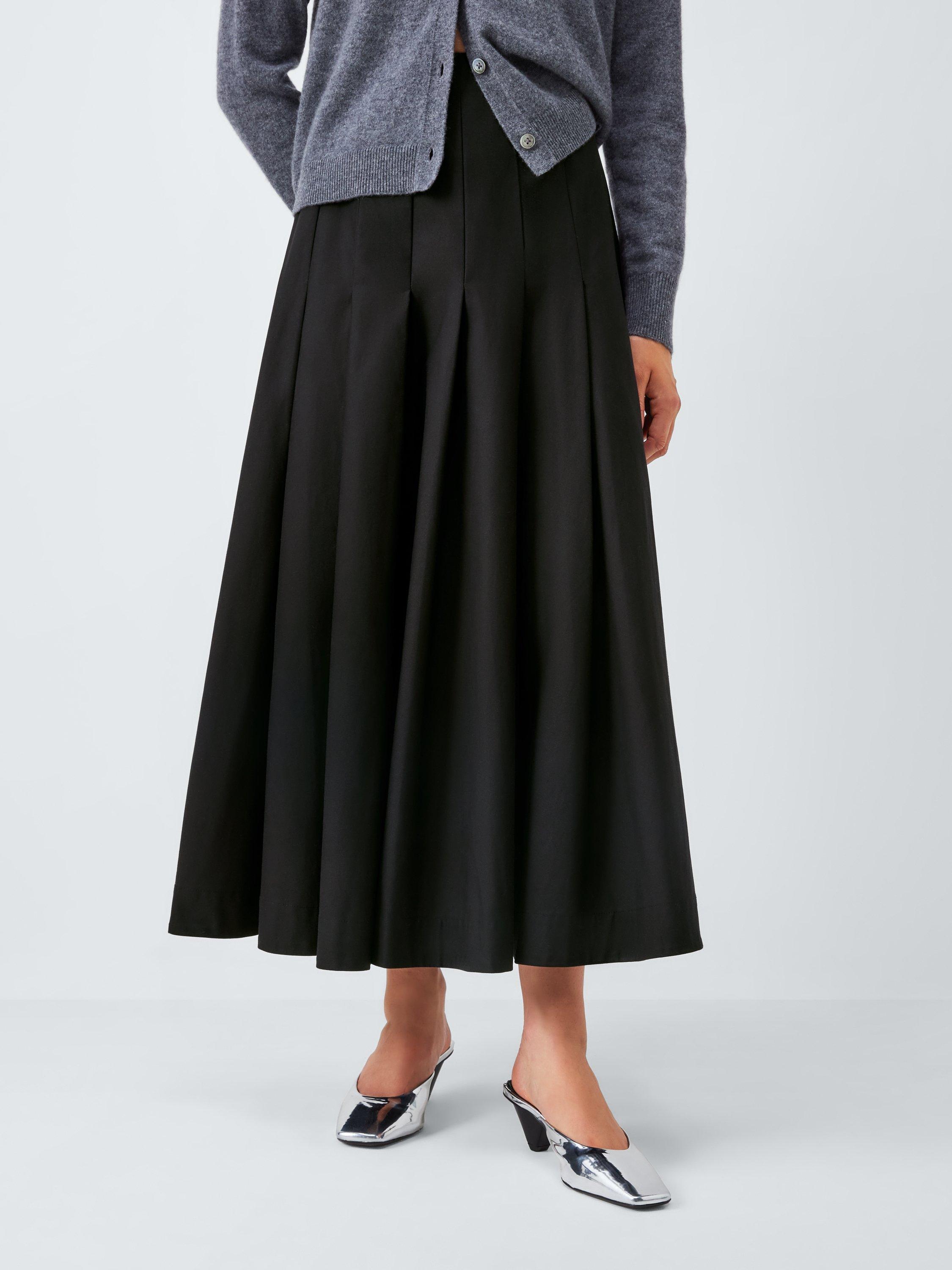 Product image 1 of 6, which shows John Lewis Cotton Blend Pleated Maxi Skirt, Black, 16