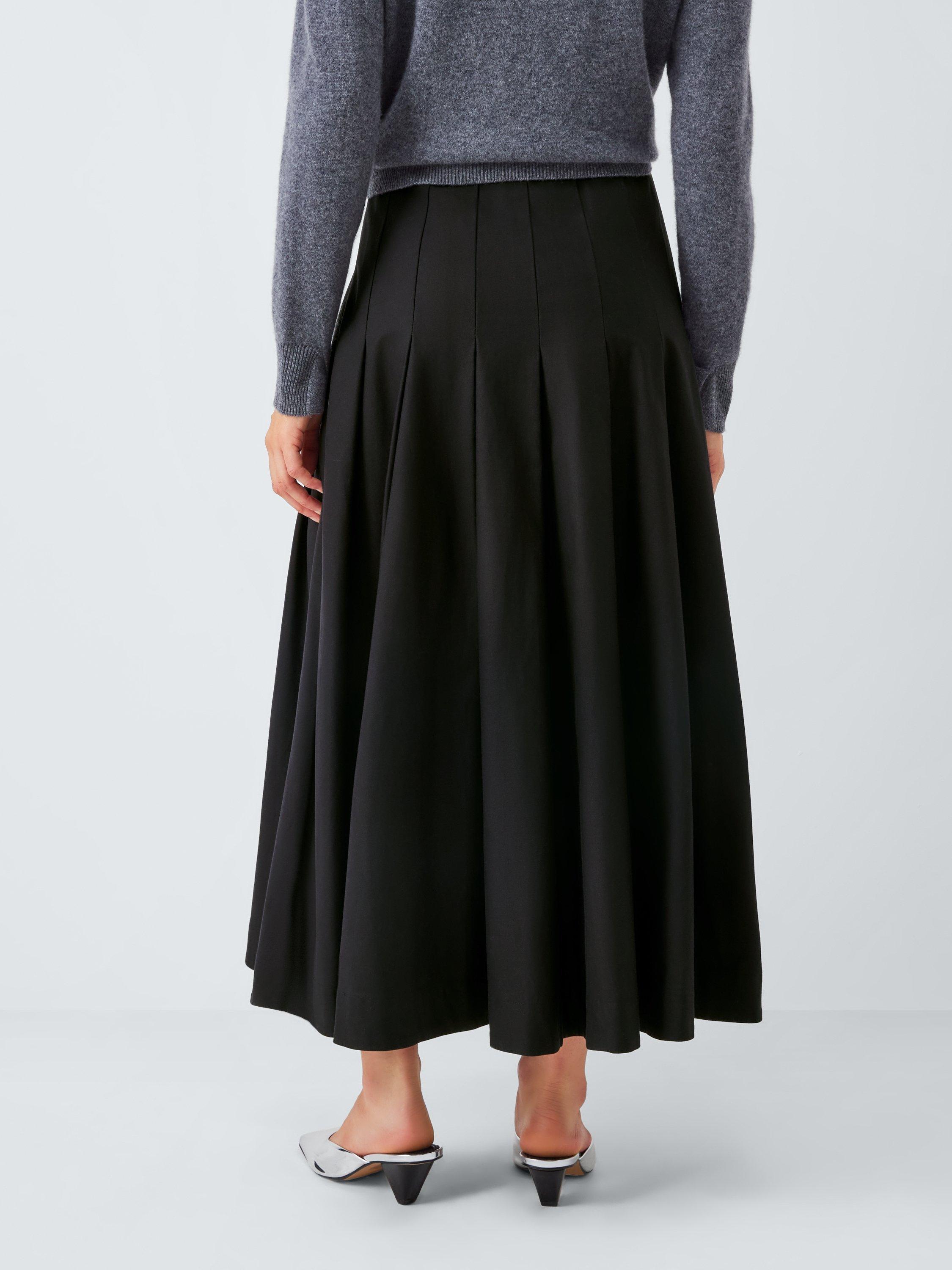 Product image 2 of 6, which shows John Lewis Cotton Blend Pleated Maxi Skirt, Black, 16