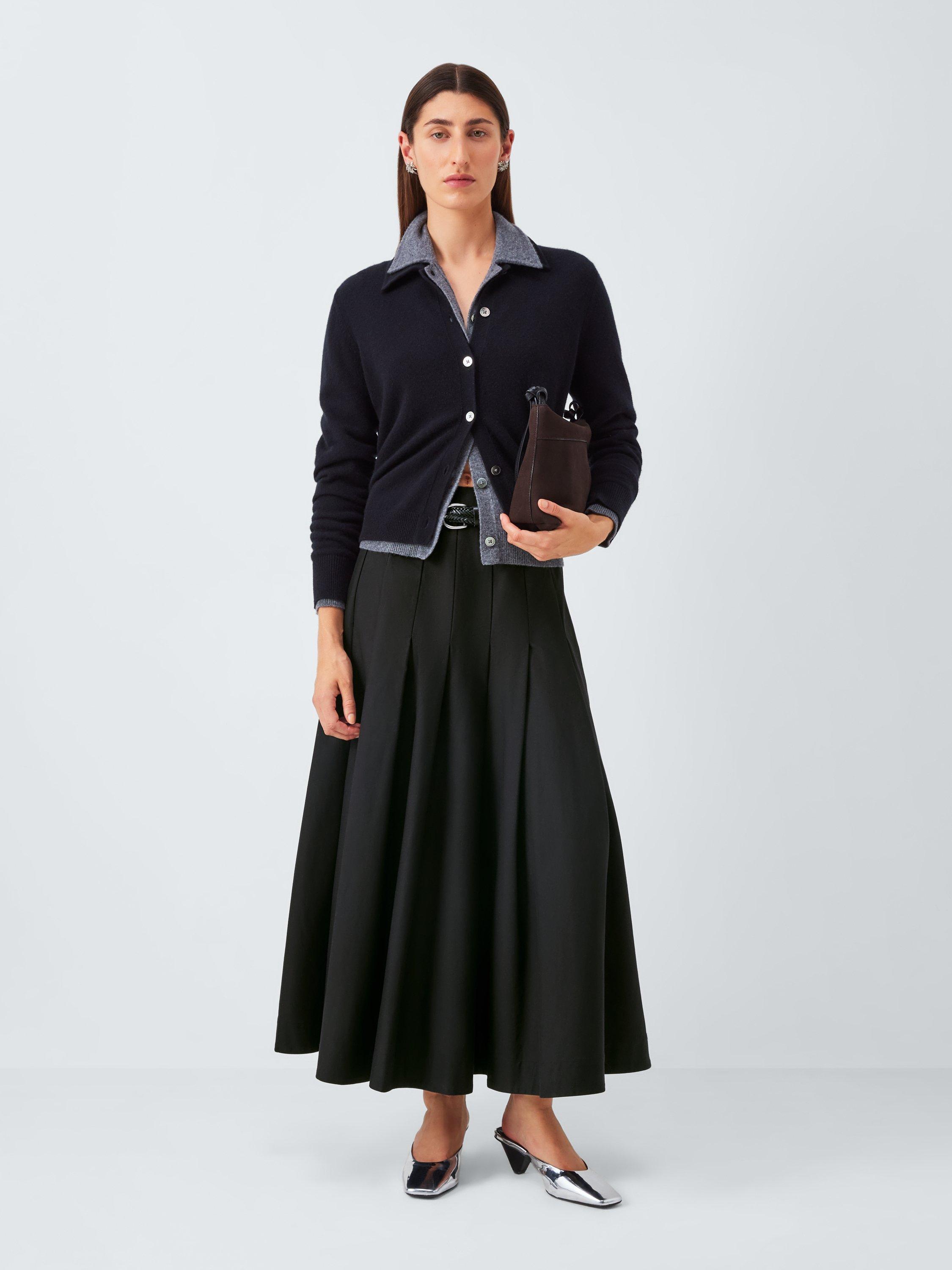 Product image 3 of 6, which shows John Lewis Cotton Blend Pleated Maxi Skirt, Black, 16