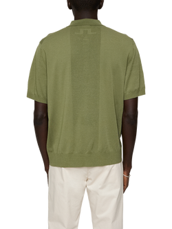 J.Lindeberg Reymond Solid Stripe Short Sleeve Polo Shirt, Rain Washed - view 2, Olivine
