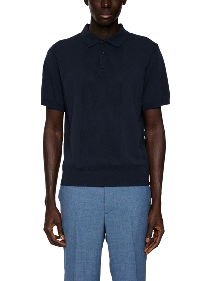 J.Lindeberg Reymond Solid Stripe Short Sleeve Polo Shirt, Rain Washed, Navy