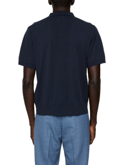 J.Lindeberg Reymond Solid Stripe Short Sleeve Polo Shirt, Rain Washed - view 2, Navy