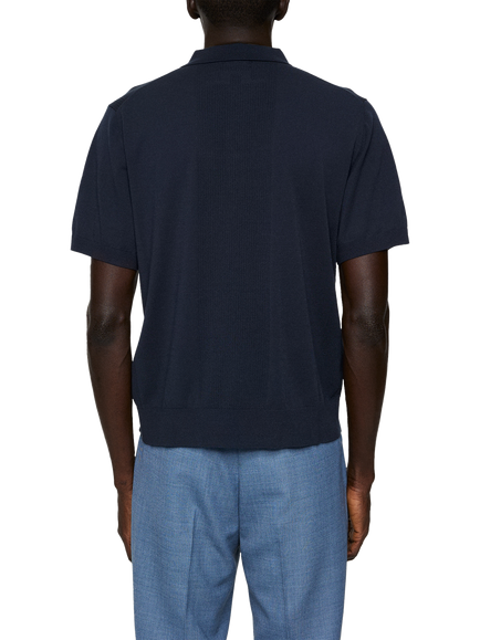 J.Lindeberg Reymond Solid Stripe Short Sleeve Polo Shirt, Rain Washed - view 2, Navy