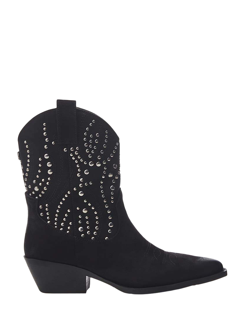 Product image 1 of 5, which shows Moda in Pelle Okes Studded Cowboy Boots, Black, 3