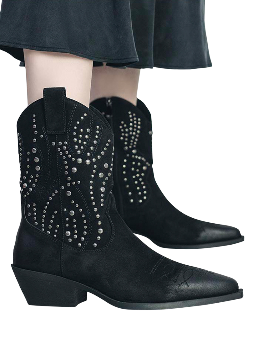 Product image 2 of 5, which shows Moda in Pelle Okes Studded Cowboy Boots, Black, 3