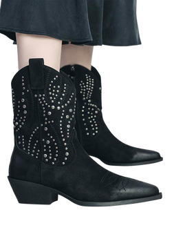 Moda in Pelle Okes Studded Cowboy Boots, Black - view 2, Black