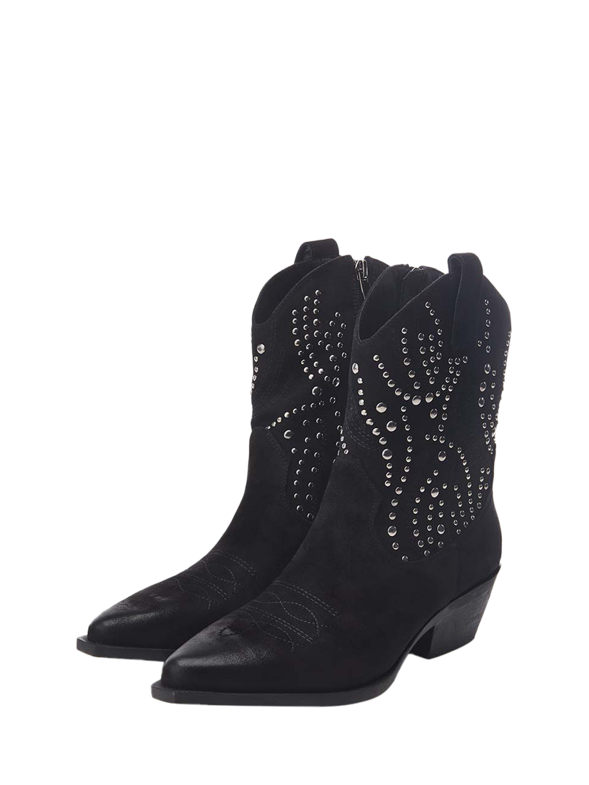 Product image 3 of 5, which shows Moda in Pelle Okes Studded Cowboy Boots, Black, 3
