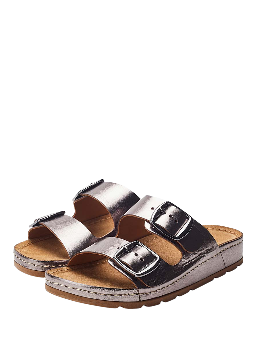 Product image 2 of 4, which shows Moda in Pelle Shoon Elate Leather Two-Bar Cork Mules, Pewter, 5
