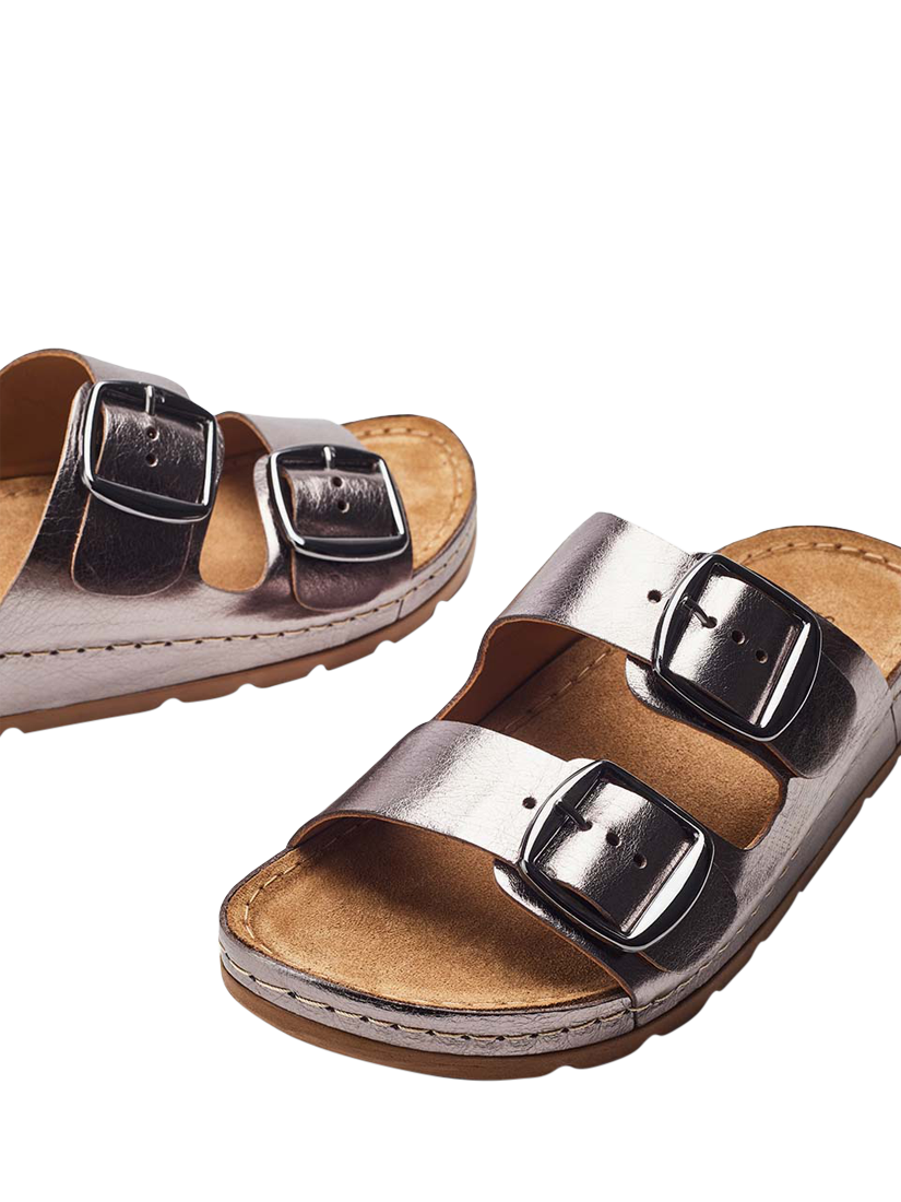 Product image 4 of 4, which shows Moda in Pelle Shoon Elate Leather Two-Bar Cork Mules, Pewter, 5