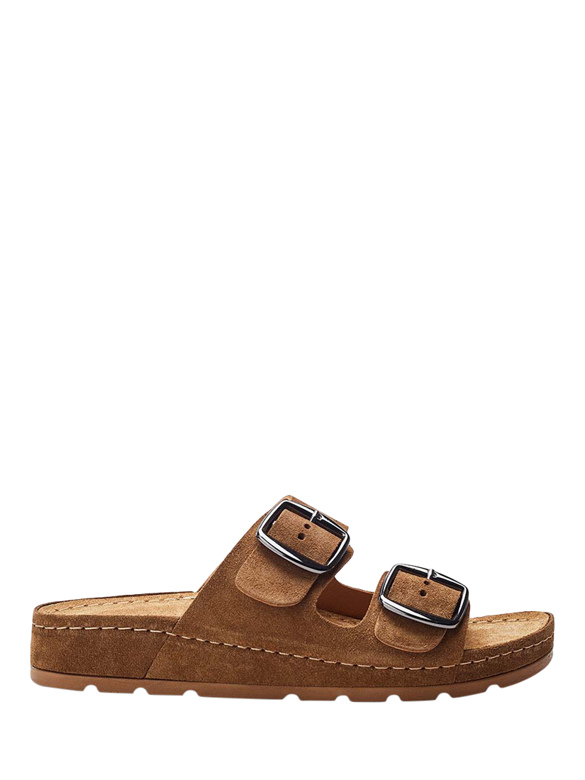 Product image 1 of 4, which shows Moda in Pelle Shoon Elate Leather Two-Bar Cork Mules, Tan, 3