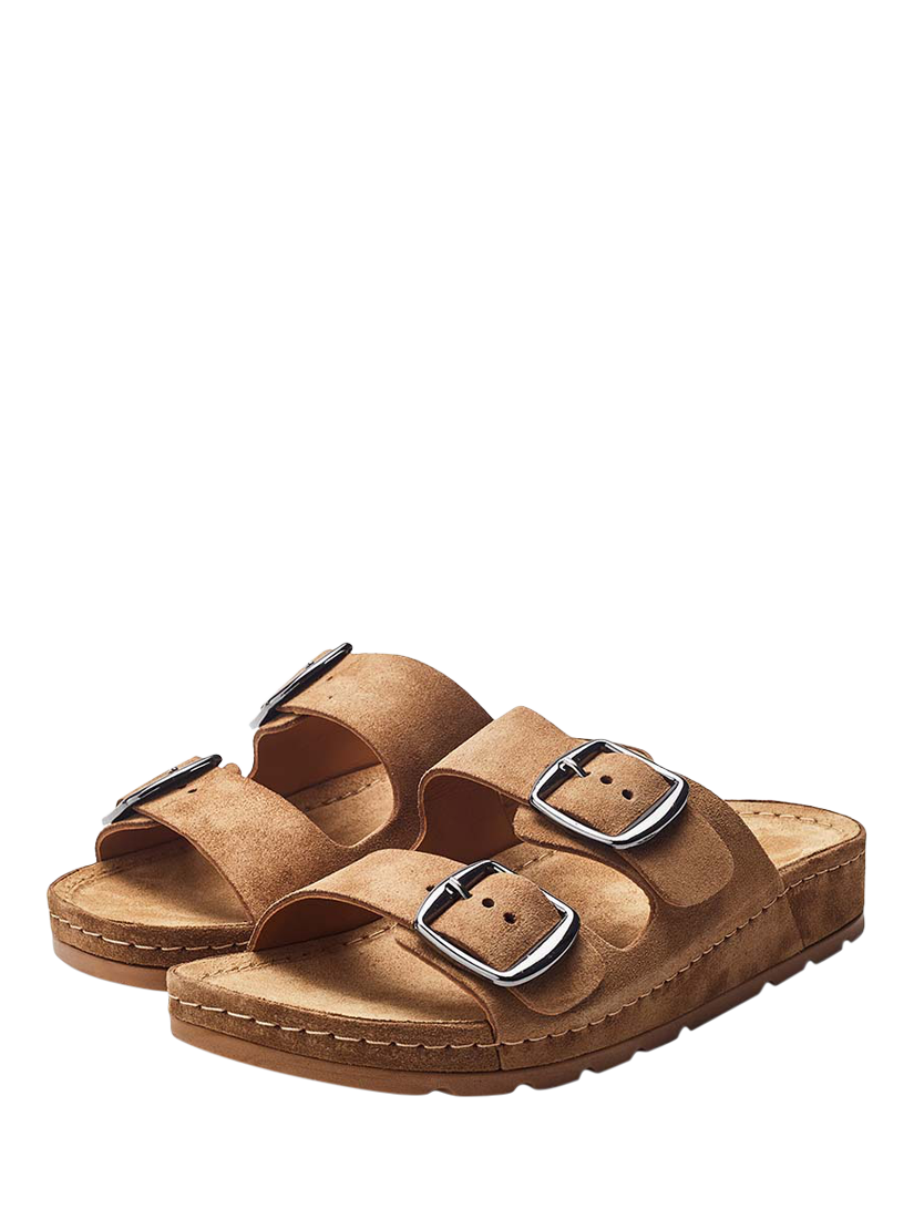 Product image 2 of 4, which shows Moda in Pelle Shoon Elate Leather Two-Bar Cork Mules, Tan, 3