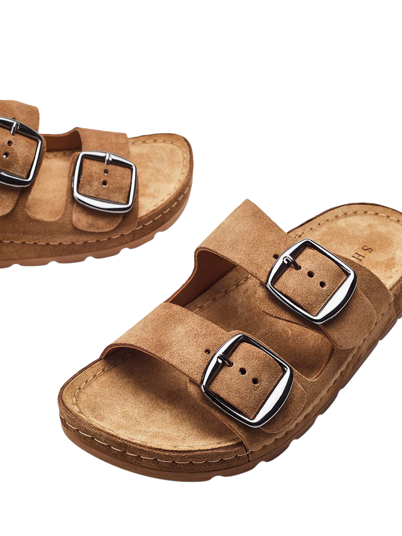 Product image 4 of 4, which shows Moda in Pelle Shoon Elate Leather Two-Bar Cork Mules, Tan, 3