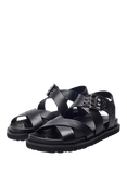 Moda in Pelle Shoon Liner Leather Double Cross Strap Sandals, Black