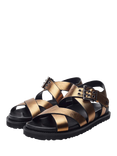 Moda in Pelle Shoon Liner Leather Double Cross Strap Sandals, Gold