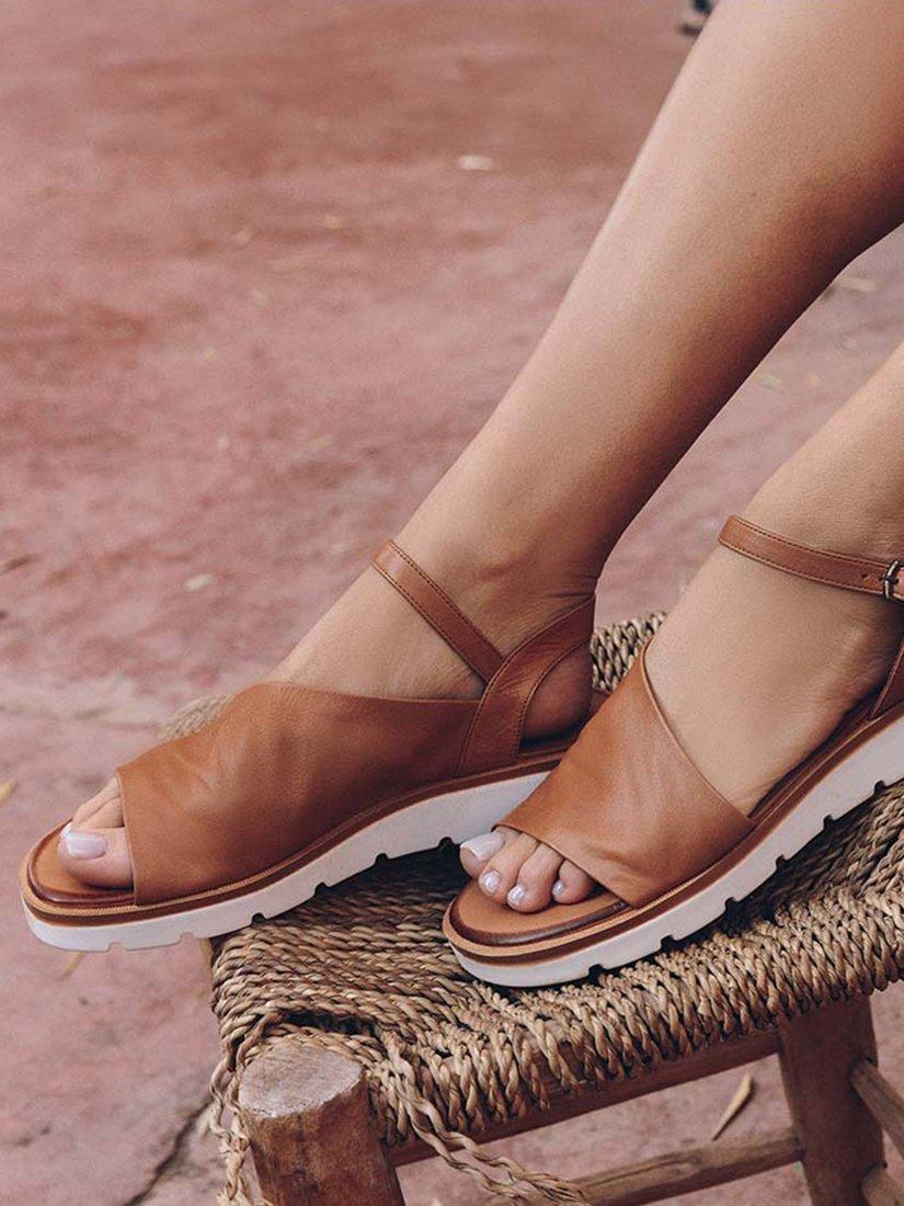 Product image 2 of 5, which shows Moda in Pelle Moire Leather Strappy Sandals, Tan, 3