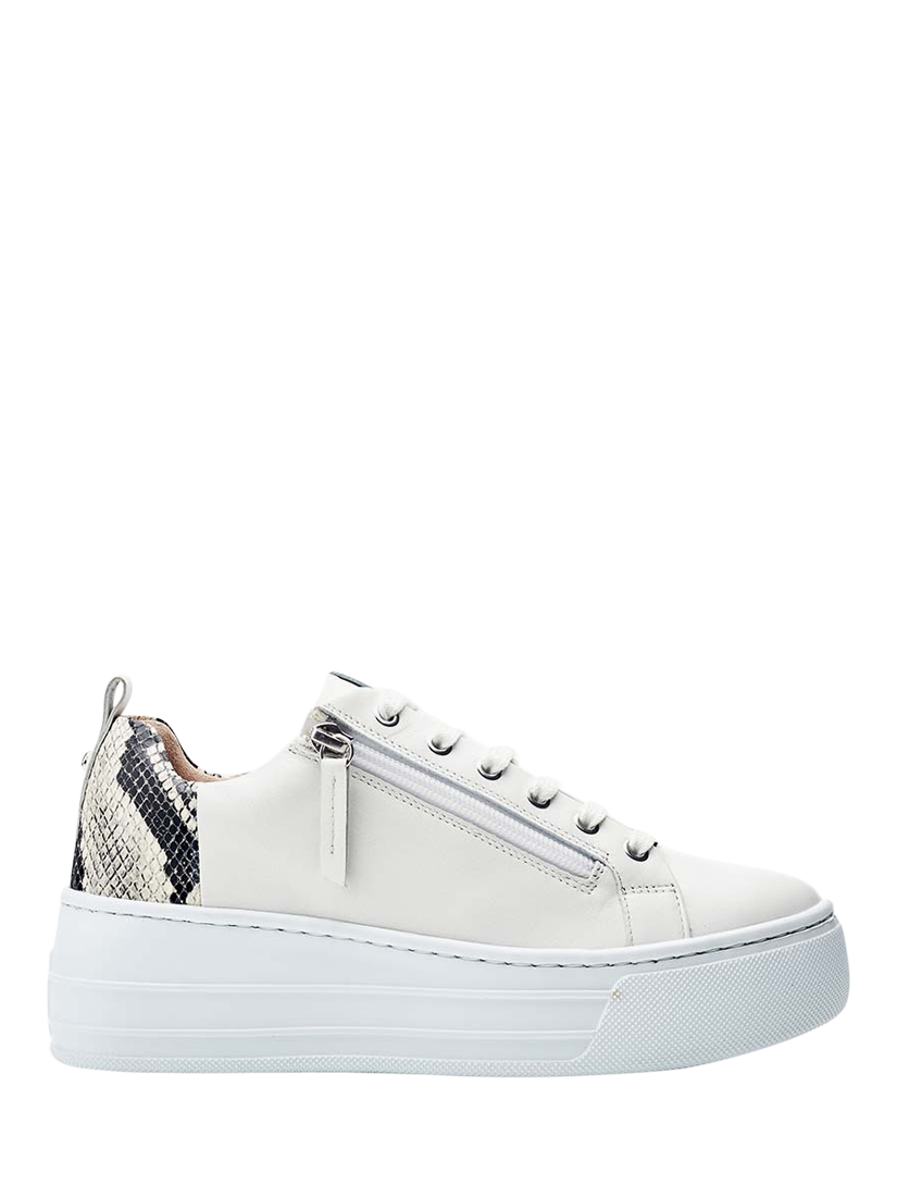 Moda in Pelle Amariia Leather Chunky Wedge Zip Detail Trainers, White