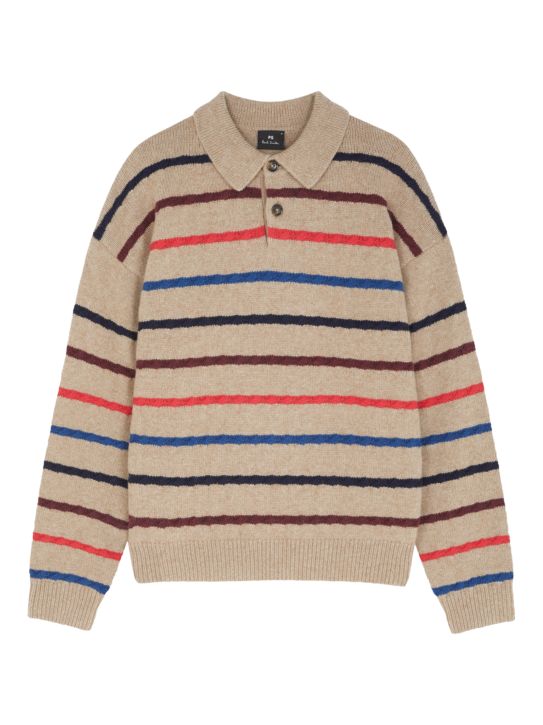 Product image 1 of 4, which shows Paul Smith Stripe Wool Blend Polo Shirt, White, L