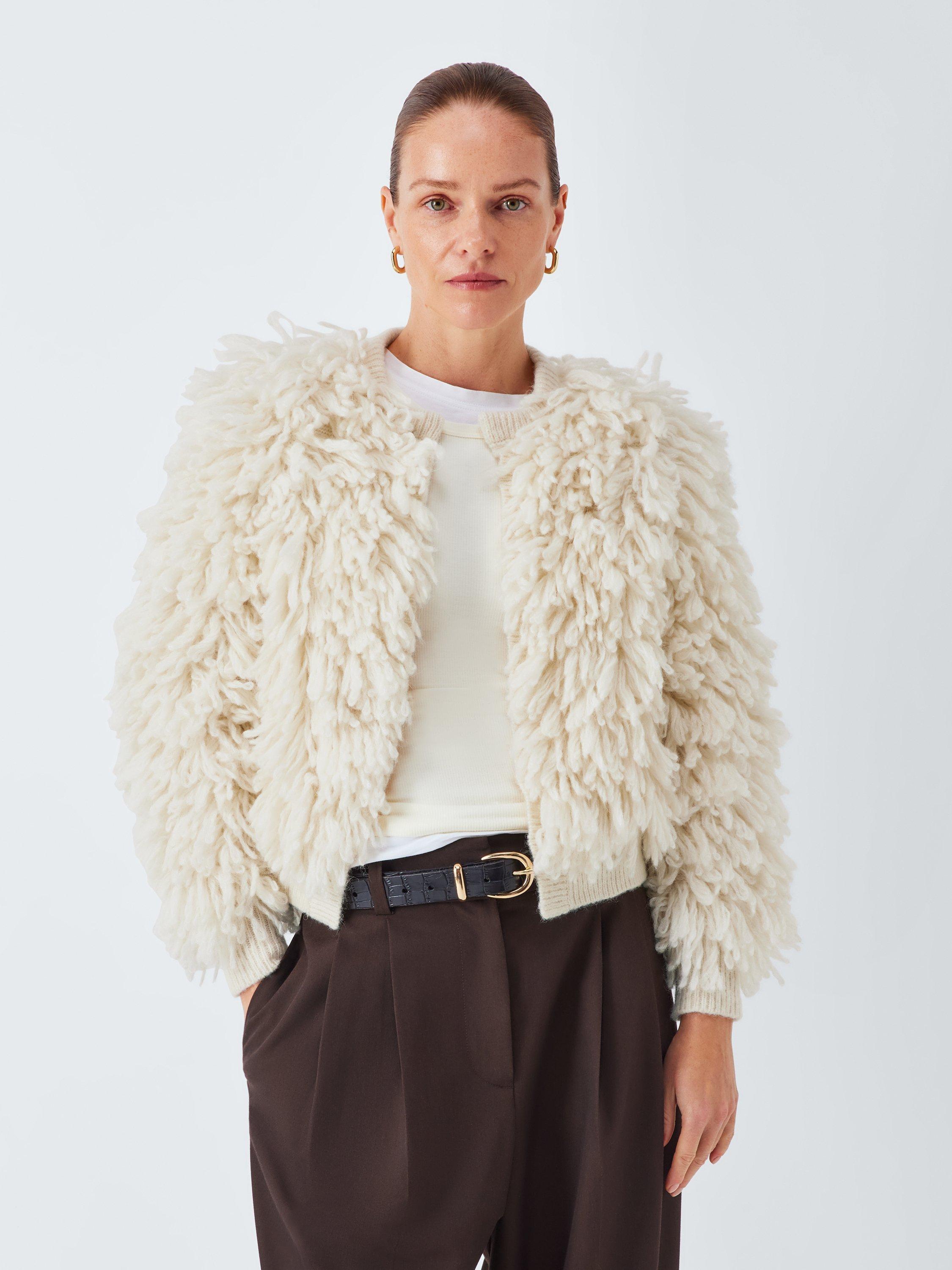 John Lewis Fluffy Wool Blend Cardigan with Alpaca, Natural
