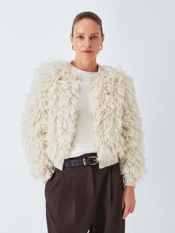 John Lewis Fluffy Wool Blend Cardigan, Natural, Natural