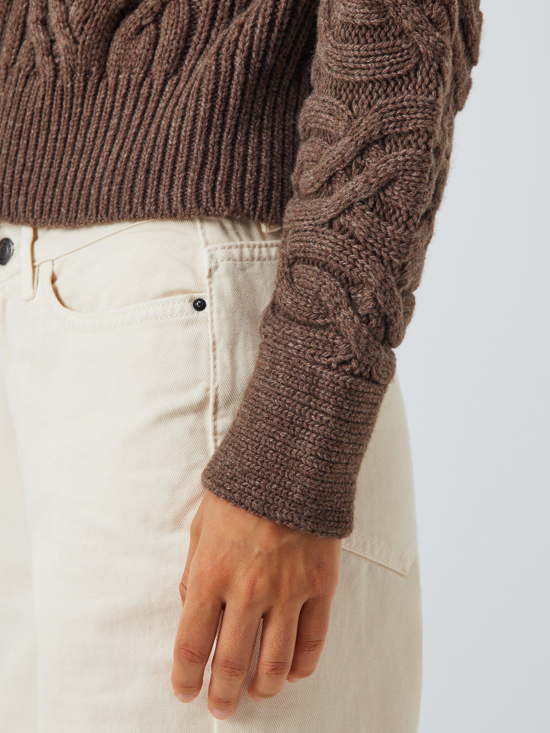 Product image 6 of 6, which shows John Lewis Wool Blend Cable Knit V-Neck Cardigan, Brown, XS