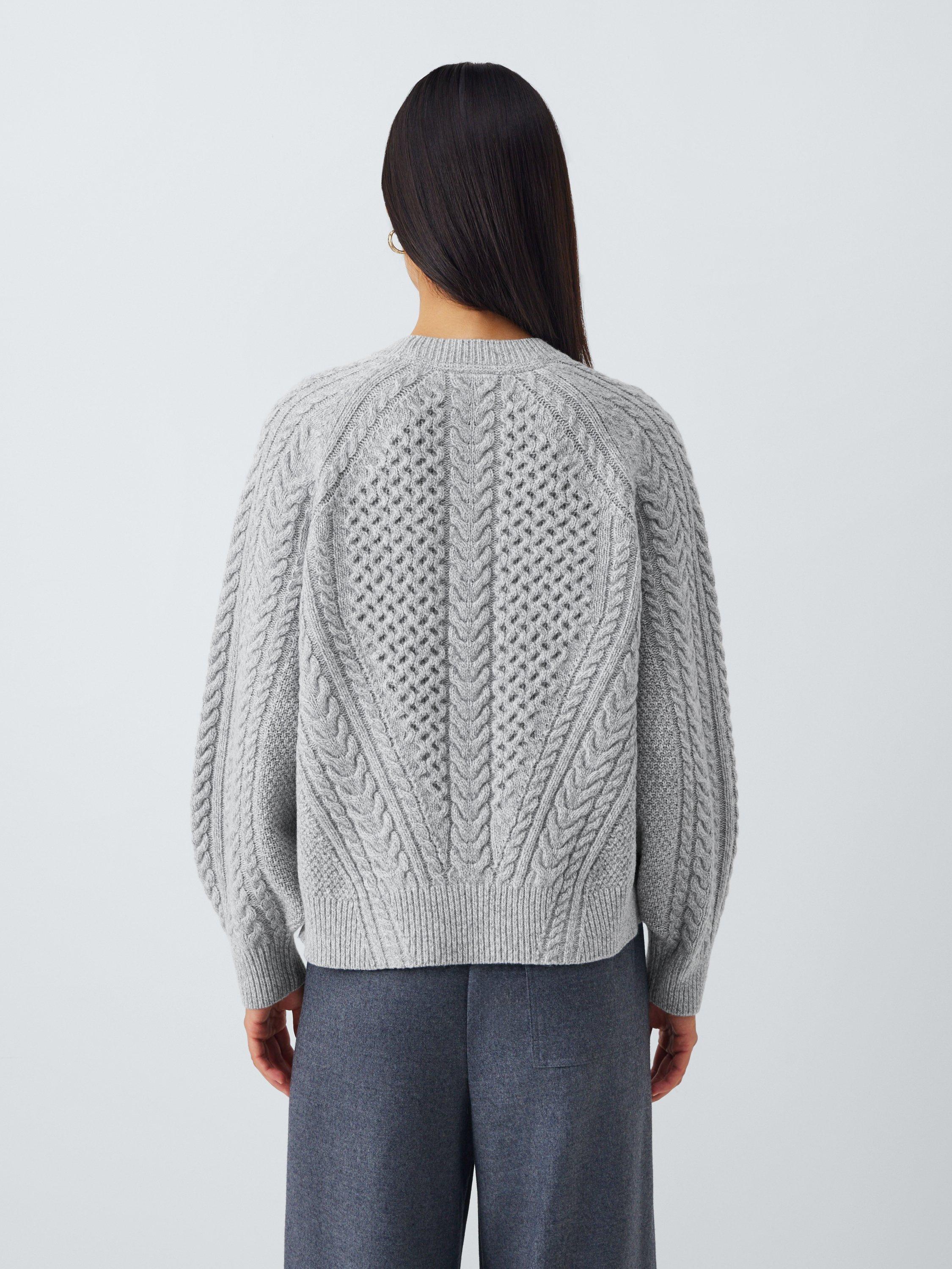 Product image 2 of 6, which shows John Lewis Wool Blend Cable Knit Jumper, Grey Marl, 20