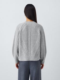 John Lewis Wool Blend Cable Knit Jumper - view 2, Grey Marl