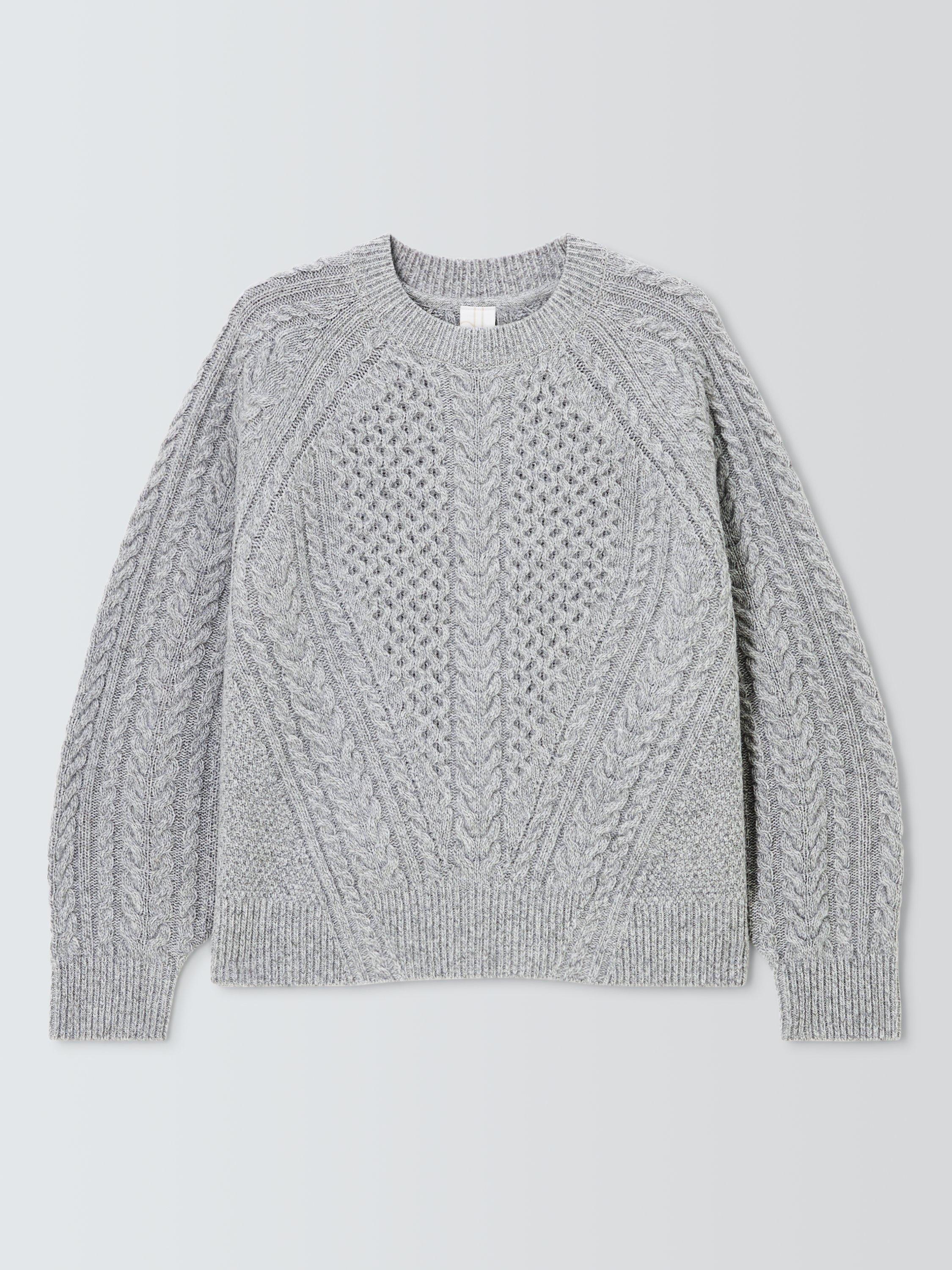 Product image 4 of 6, which shows John Lewis Wool Blend Cable Knit Jumper, Grey Marl, 20