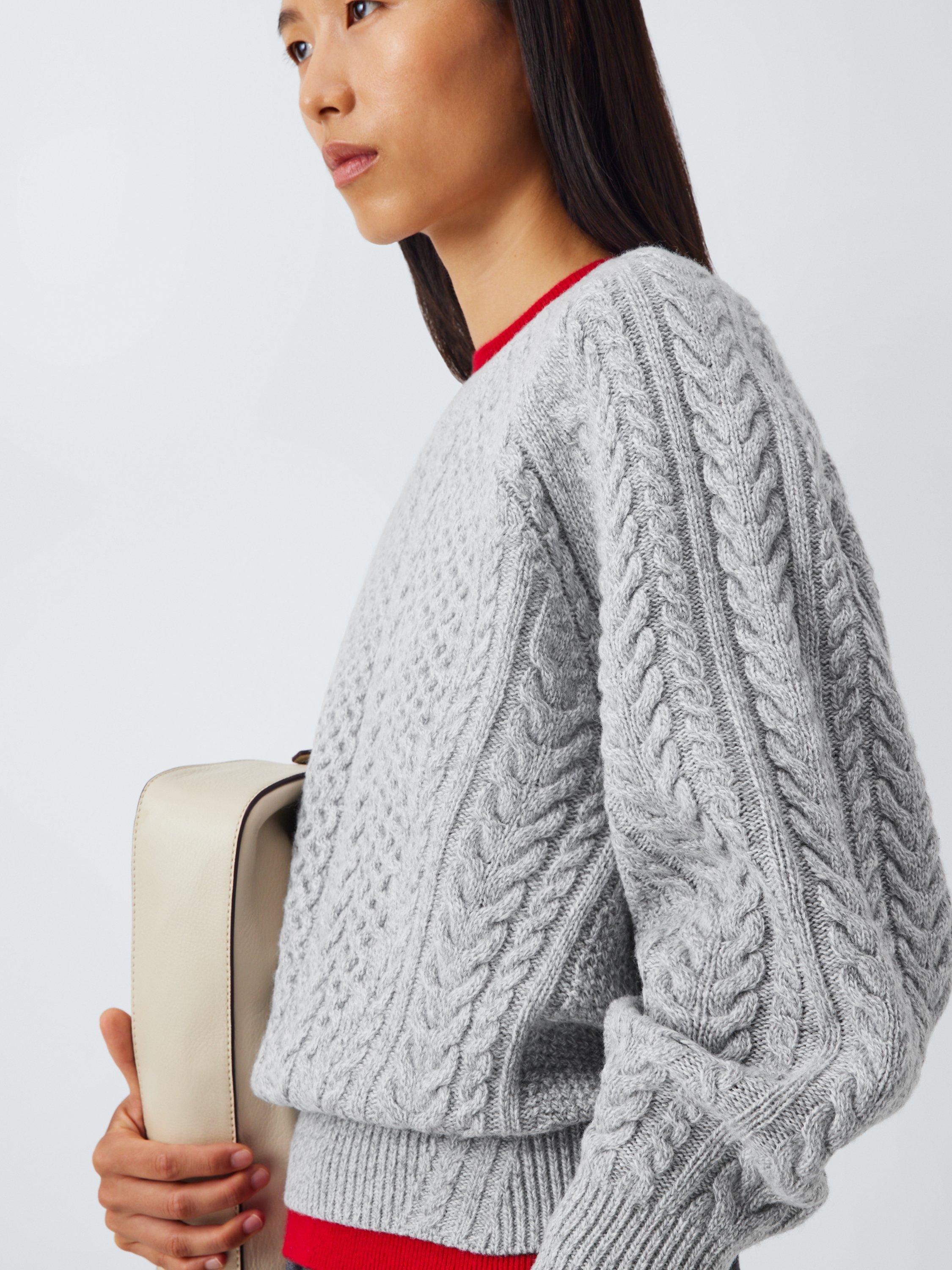 Product image 5 of 6, which shows John Lewis Wool Blend Cable Knit Jumper, Grey Marl, 20