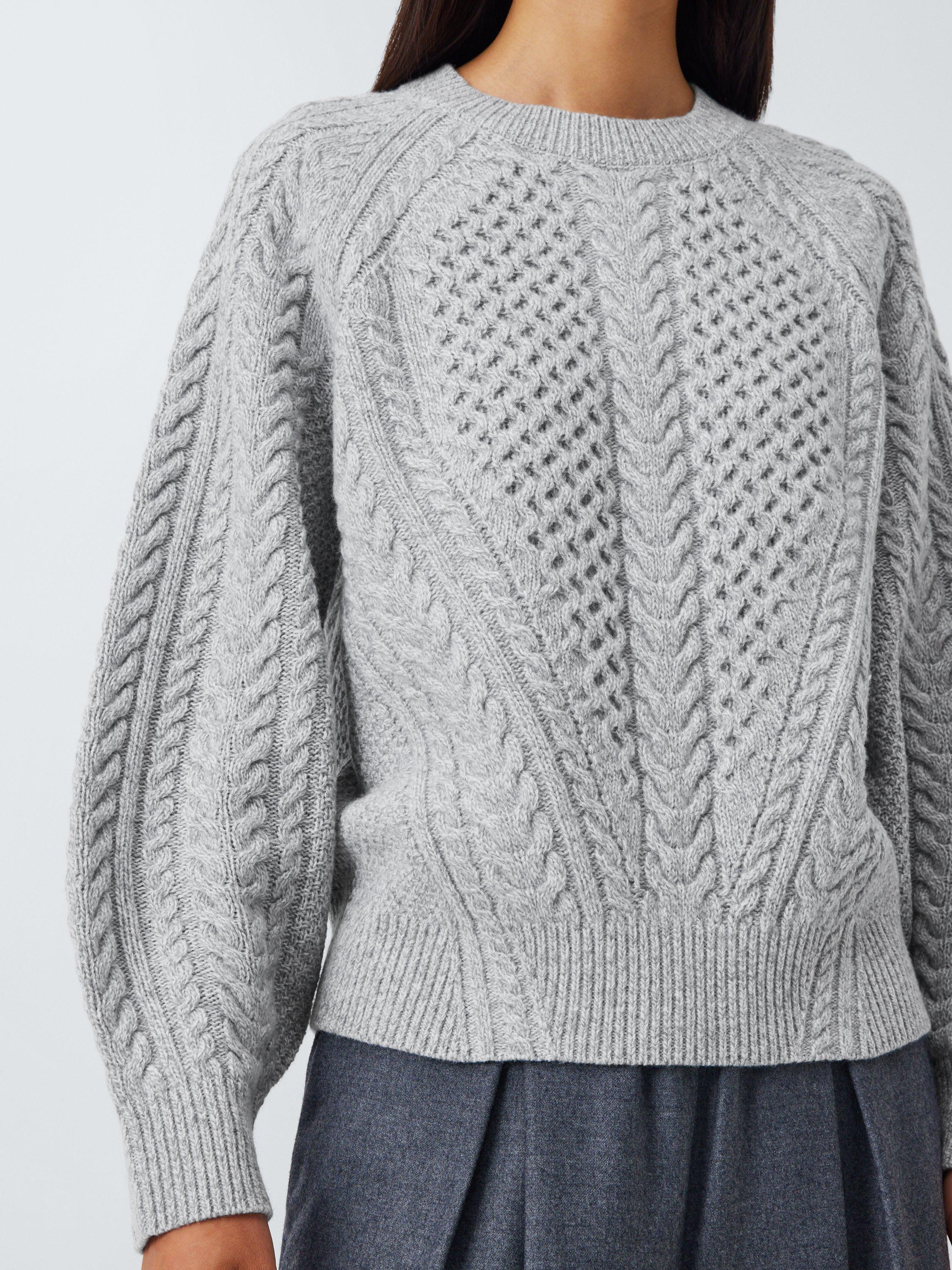 Product image 6 of 6, which shows John Lewis Wool Blend Cable Knit Jumper, Grey Marl, 20