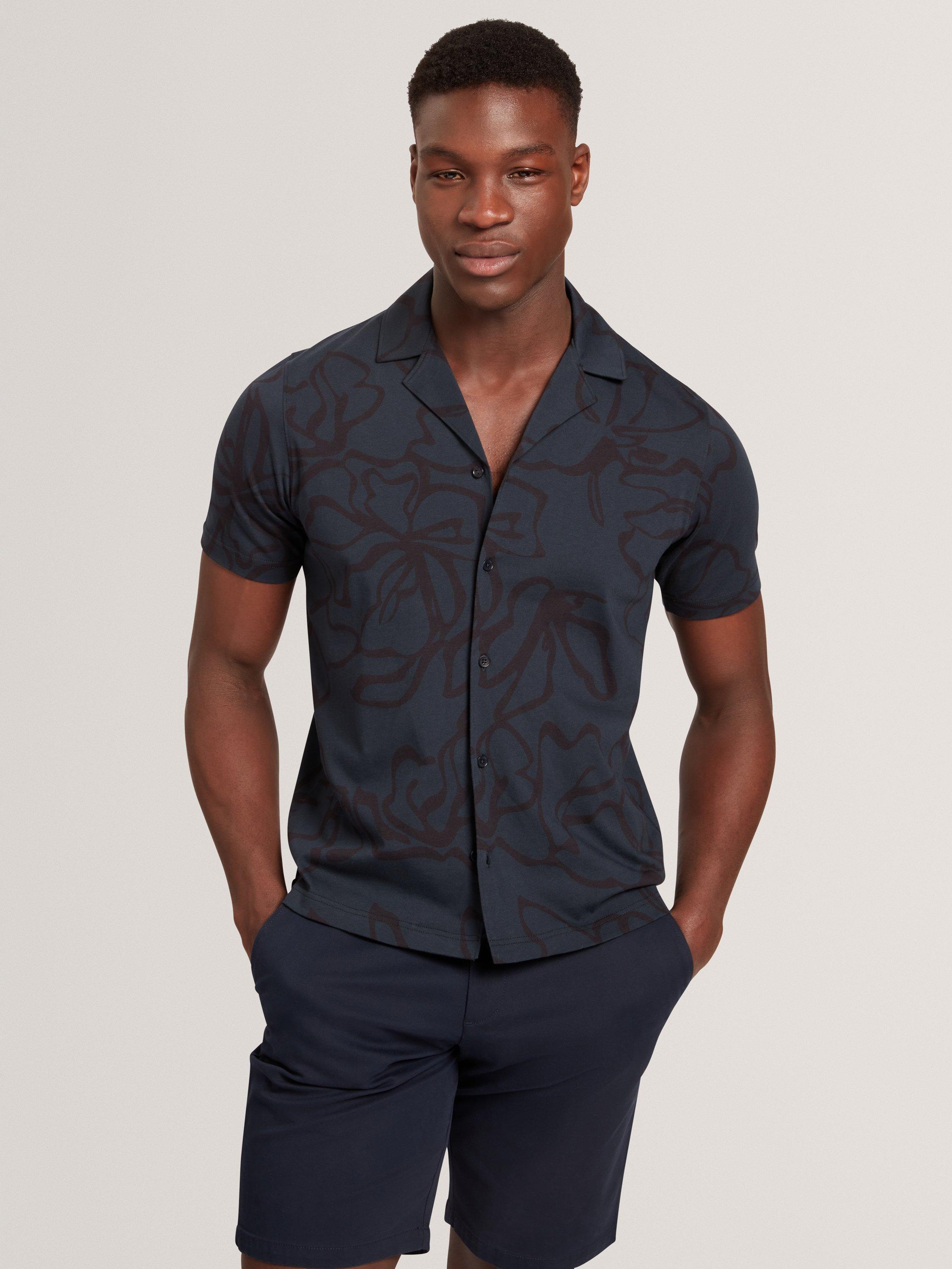 Product image 1 of 11, which shows Ted Baker Claub Cotton Regular Fit Floral Jersey Shirt, Navy, S