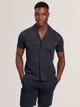 Ted Baker Claub Cotton Regular Fit Floral Jersey Shirt, Navy