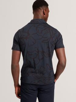 Ted Baker Claub Cotton Regular Fit Floral Jersey Shirt, Navy - view 2, Navy