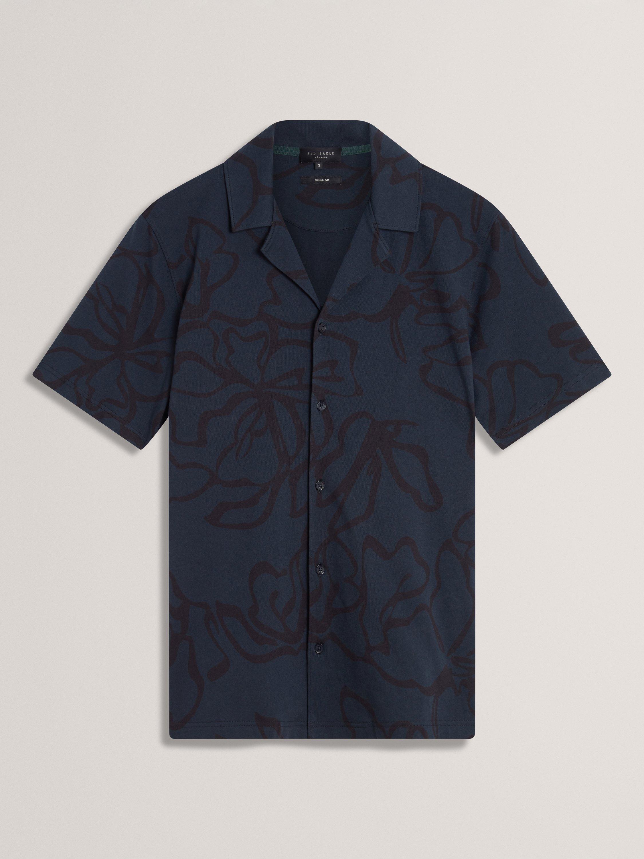 Product image 4 of 11, which shows Ted Baker Claub Cotton Regular Fit Floral Jersey Shirt, Navy, S