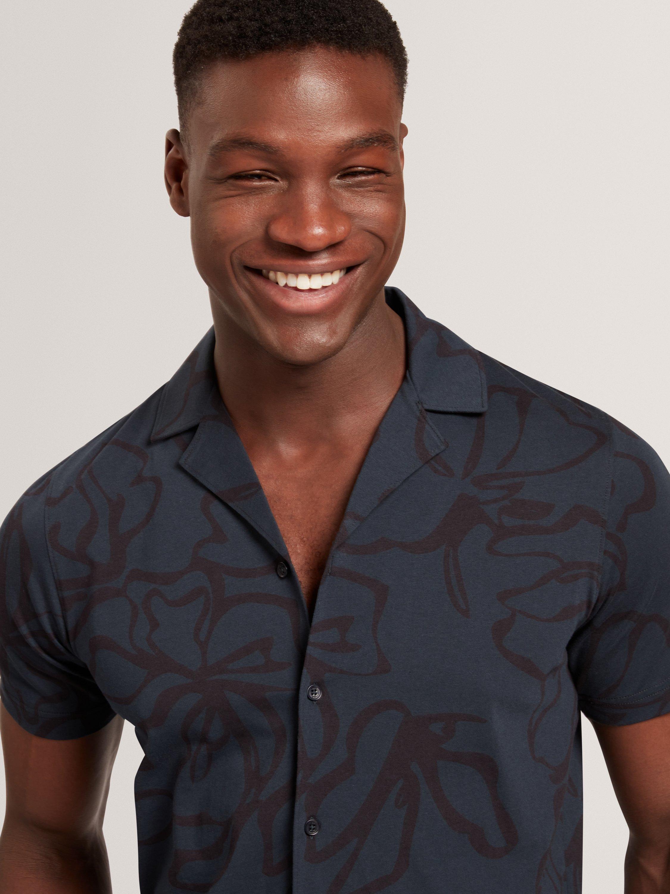 Product image 7 of 11, which shows Ted Baker Claub Cotton Regular Fit Floral Jersey Shirt, Navy, S