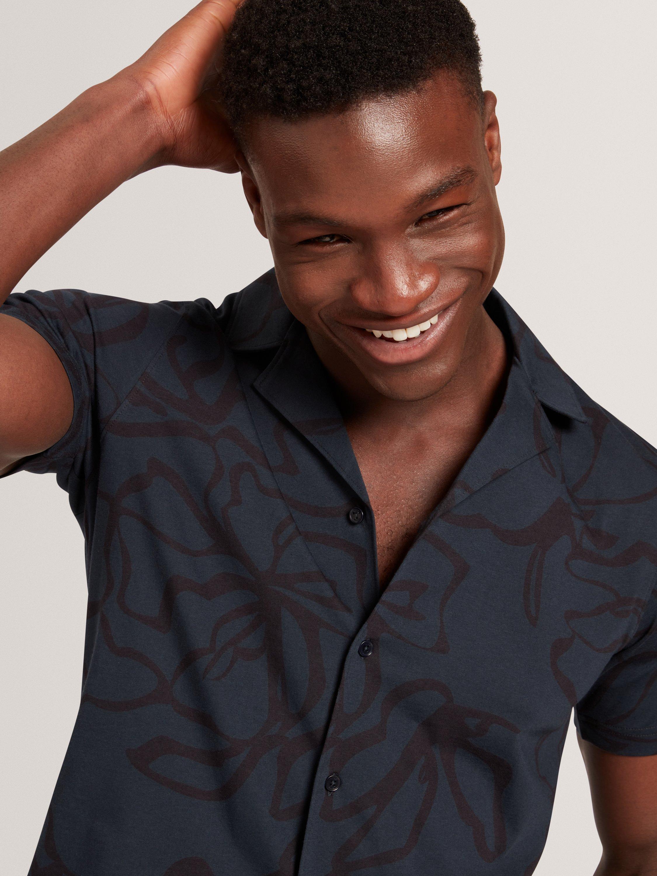 Product image 8 of 11, which shows Ted Baker Claub Cotton Regular Fit Floral Jersey Shirt, Navy, S