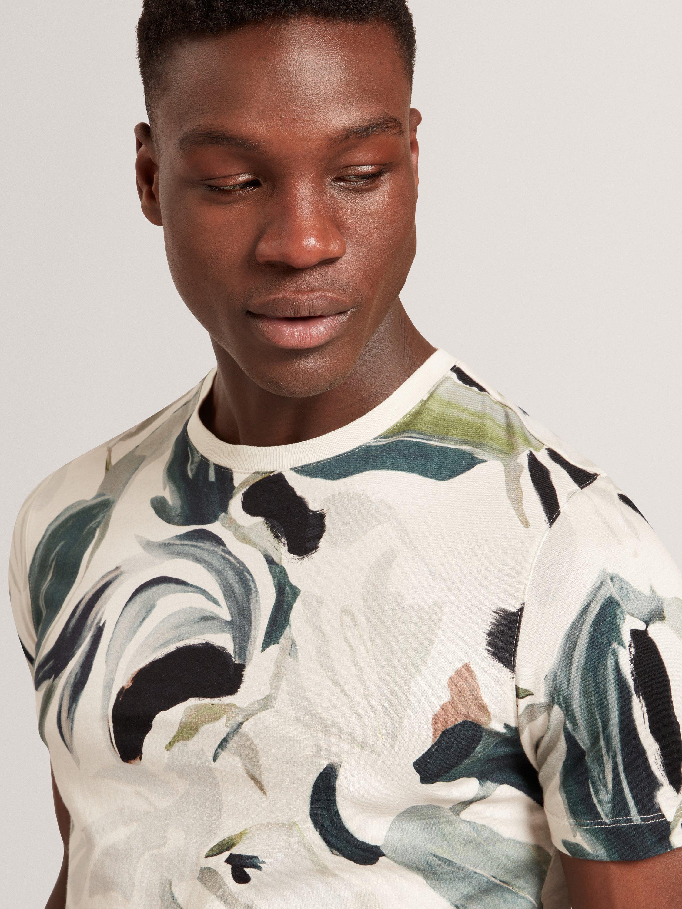Product image 4 of 8, which shows Ted Baker Almoi Cotton Floral Print T-Shirt, Ecru, S