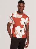 Ted Baker Kathan Cotton Regular Fit Floral Print T-Shirt, Dark Orange